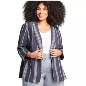 Lane Bryant the Bryant Blazer Linen Blend 3/4 Sleeve Striped Blue Blazer Size 24
